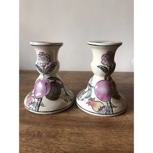 Vintage SPI Home Hand Painted Floral Candlesticks Set of 2 Porcelain Ceramic